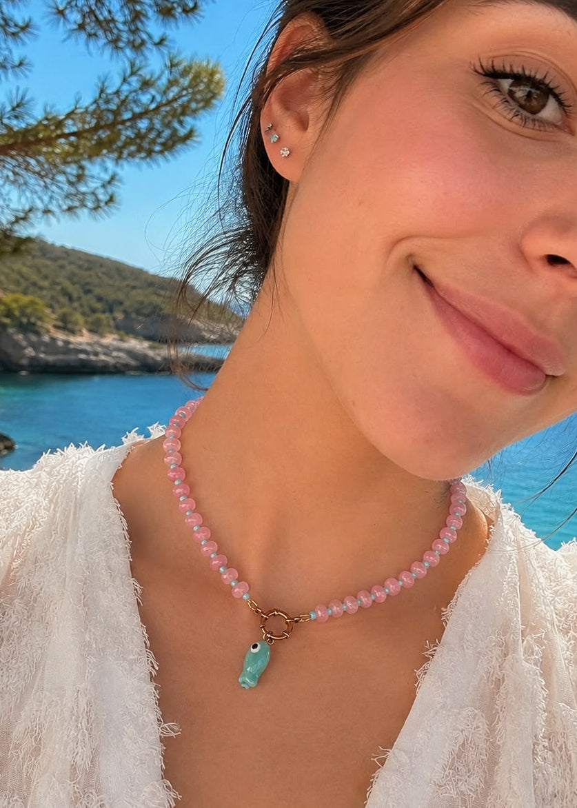 Collar Pez Rosa y Turquesa